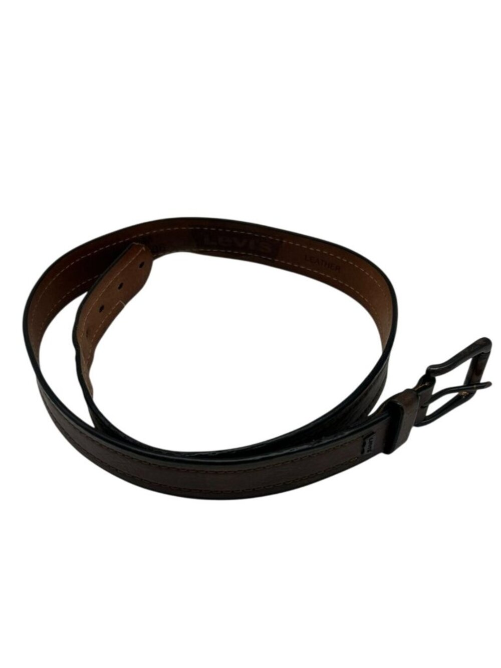 Levis Mens Brown Leather Buckle Belt Size M 34-36 Classic Casual Adjustable